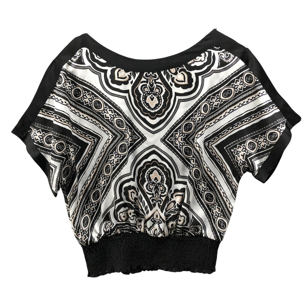 White House Black Market Boho Print Dolman Blouse Womens Sā Black Short Sleeve